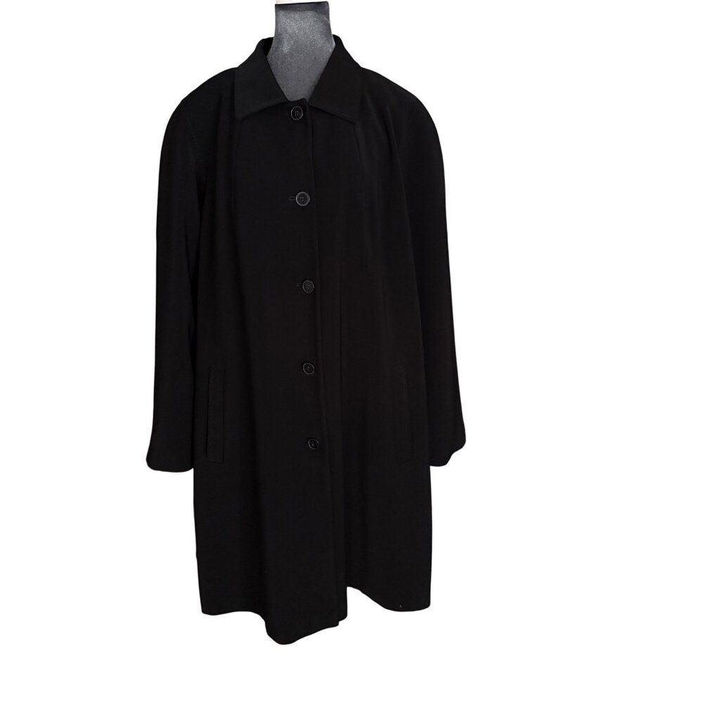 Saks Fifth Avenue Black Wool Blend Trench Coat With Button Closure & Pockets Siz